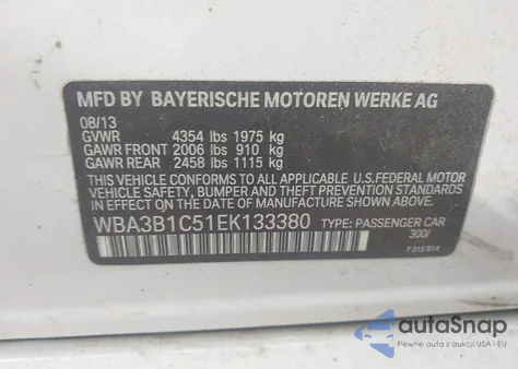 2014 BMW 320I из США, поврежденный, VIN WBA3B1C51EK133380